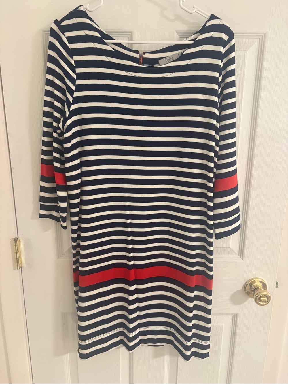 Dalia Navy, White & Red Striped Long Sleeve Midi Dress